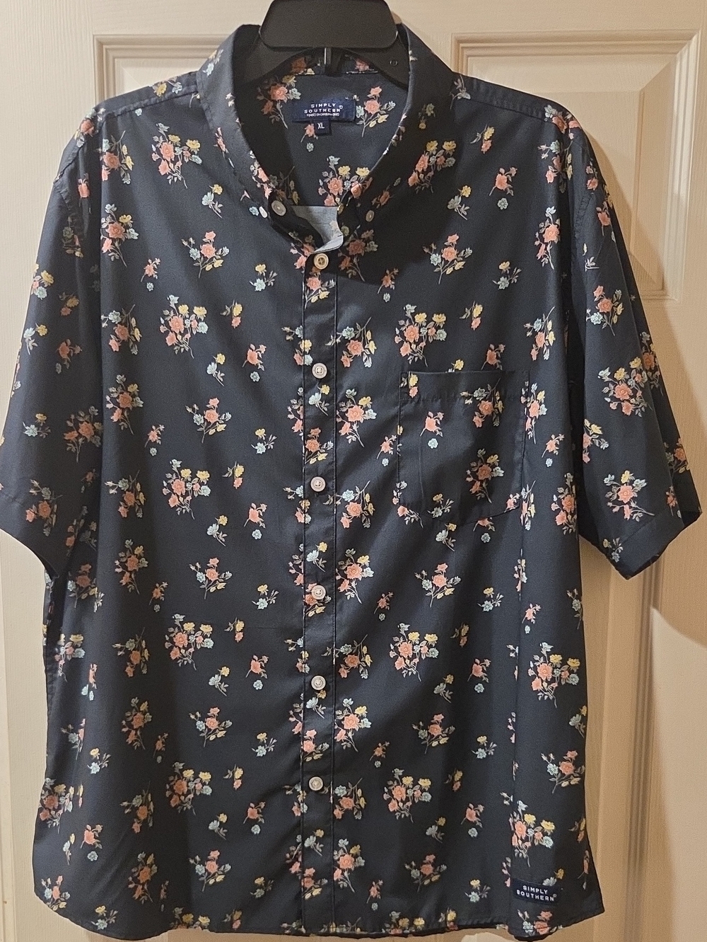 Simply Southern Navy Short Sleeve Button-Down Floral Shirt